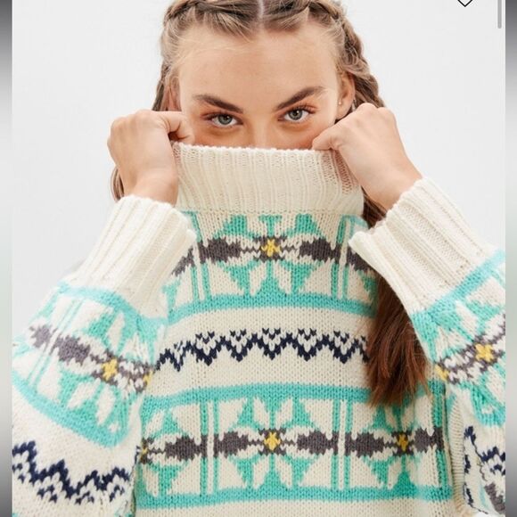 NWOT American Eagle AE Size M Oversized Fairisle Chunky Mock Neck Sweater - Picture 3 of 10